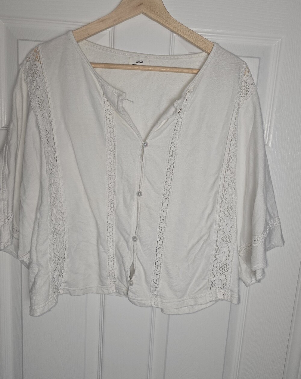 aerie White Crochet-Trim Button Down Women's Top Size Large